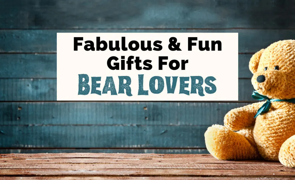 Bear Gifts with image of light brown teddy bear with greenish blue neck tie and teal background