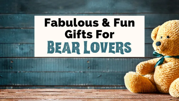 Bear Gifts with image of light brown teddy bear with greenish blue neck tie and teal background