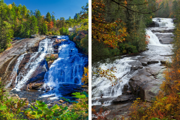 Triple & High Falls DuPont Forest two pictures with High and Triple Falls in the fall