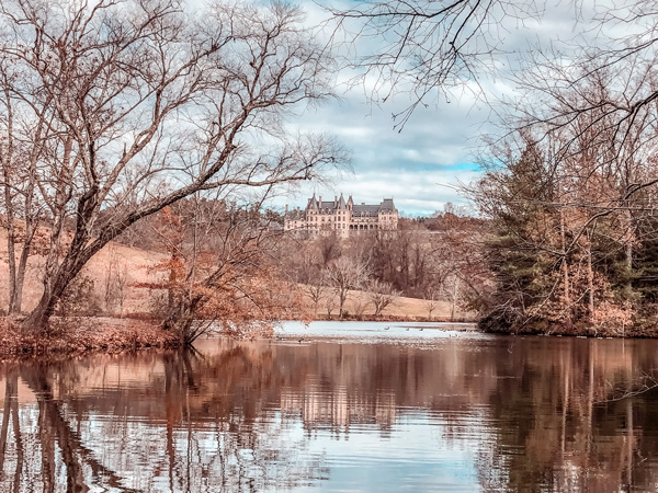 Biltmore Estate Hiking Trails view of Biltmore Home from Lagoon Trail