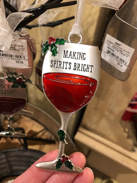 Shopping at Biltmore Wine Christmas ornament that says Making spirits bright