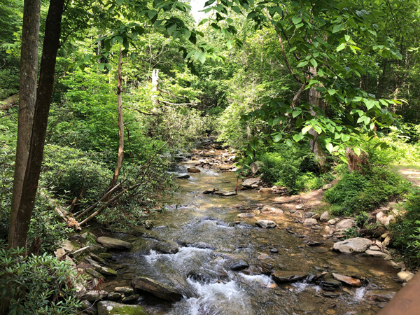 Catawba Falls North Carolina with quickly running stream over rocks