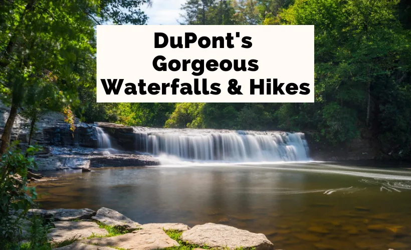DuPont State Forest Waterfalls and hikes picture of Hooker falls blog post cover