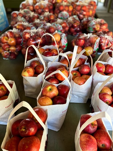 Sky Top Orchard Farm store bags of red apples