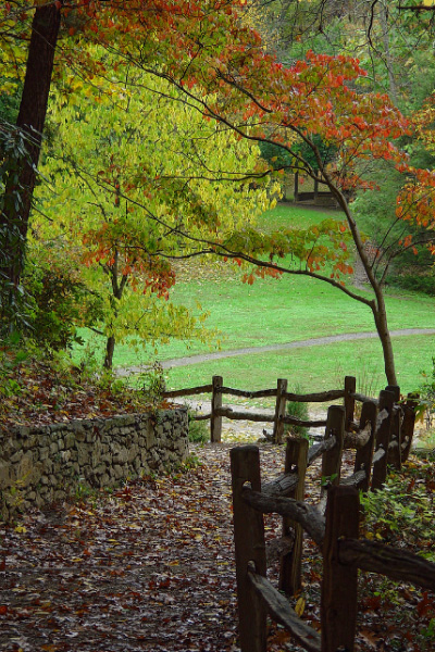 Botanical Gardens In Asheville NC with nature trail and fall foliage