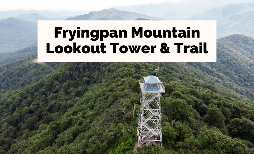 Fryingpan Mountain Lookout Tower Trail with aerial photograph of Fryingpan Lookout Tower surrounded by foggy mountains