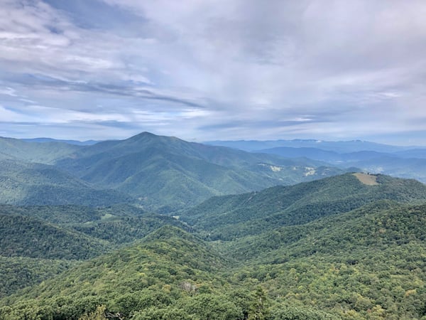 Fryingpan Mountain Tower views of blue and green mountains along the Blue Ridge Parkway NC