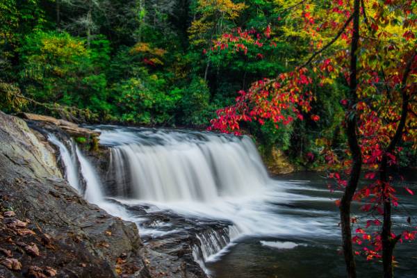 Hiking Near Asheville NC Hooker Falls DuPont Forest with fall foliage