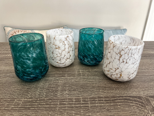 blue and white Blown Glass cups