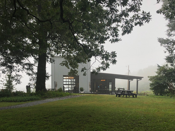 Marked Tree Vineyards Near Asheville NC modern wine tasting room taken from outside