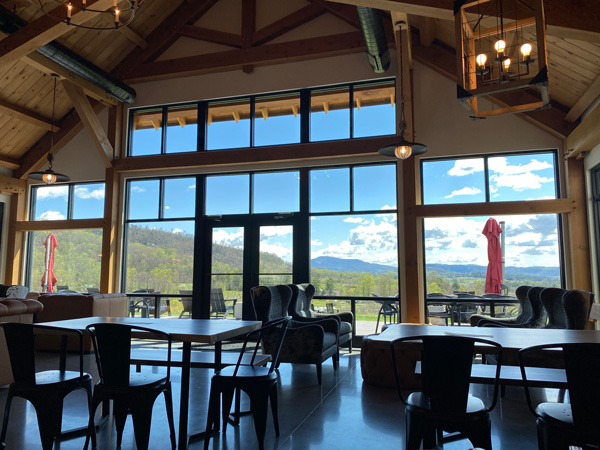 Stone Ashe Vineyards Tasting Room with mountain views out huge windows