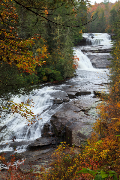 The Hunger Games Waterfalls Triple Falls DuPont Forest three-tiered waterfall in fall