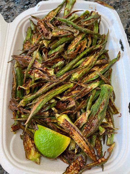 Chai Pani Okra fries with lime wedge for best Indian food in Asheville NC