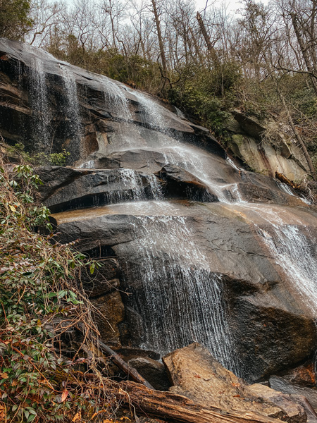 Daniel Ridge Loop and Falls Asheville winter hiking trail in Pisgah National Forest with picture of the falls
