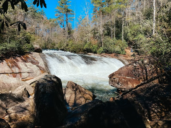 Turtleback Falls NC with waterfall between rocks