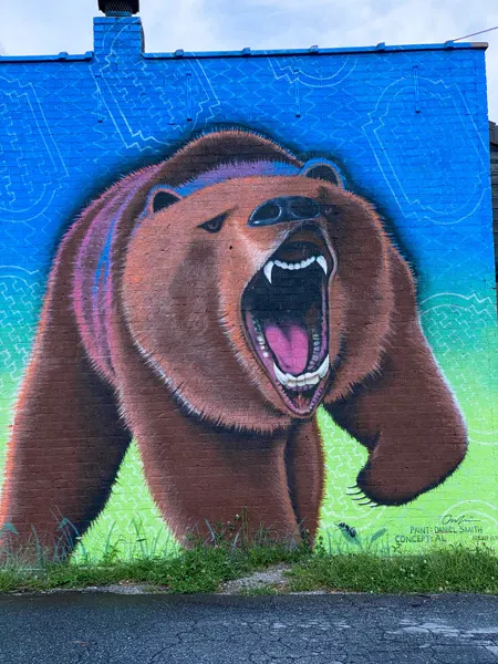 Bear Mural Hendersonville NC with brown bear showing teeth