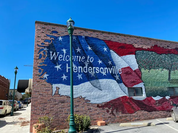 Welcome to Hendersonville NC Mural with American flag