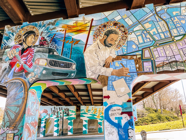 Asheville Lexington Gateway Murals with colorful portraits