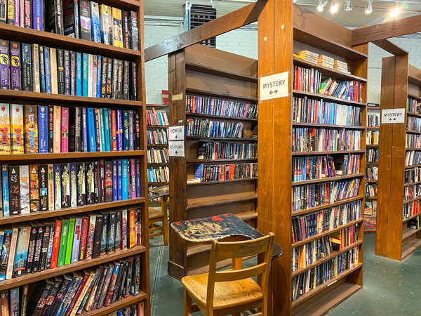 Downtown Books & News Asheville Bookstore with bookshelves filled with used books