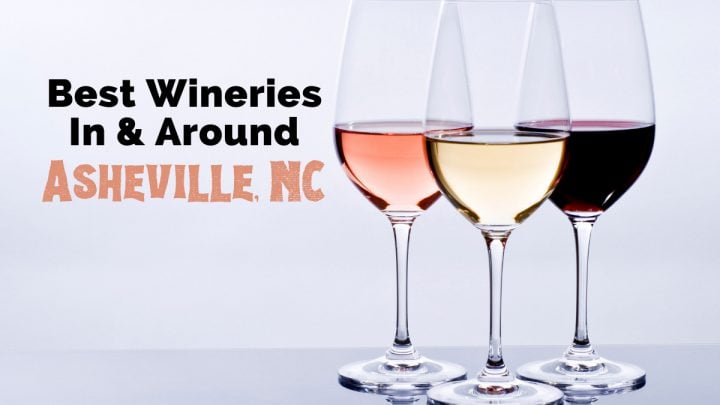 Asheville wineries and wineries near Asheville, NC with three glasses of pink, red and white wine