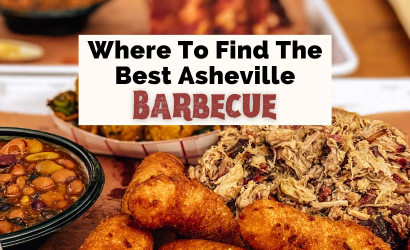 Best Asheville BBQ Restaurants NC with pulled pork, hushpuppies, fried okra, and beans from Luella's Bar-B-Que