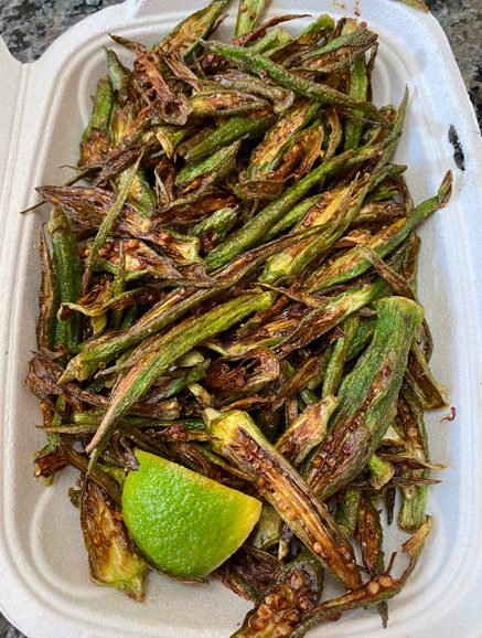 Chai Pani Okra fries with lime wedge for best Indian food in Asheville NC