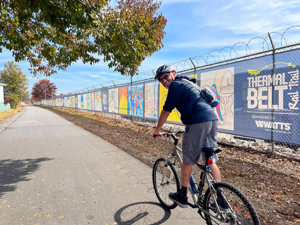 Tom mountain biking on Thermal Belt Rail Trail Spindale