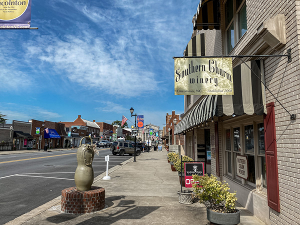 Southern Charm Winery Lincolnton NC downtown area with street and sign