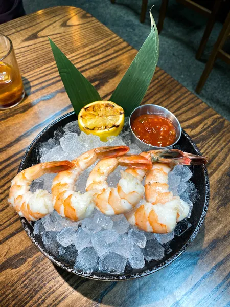 Best Japanese Asheville Restaurants Ukiah with shrimp cocktail over ice and 4 shrimps total