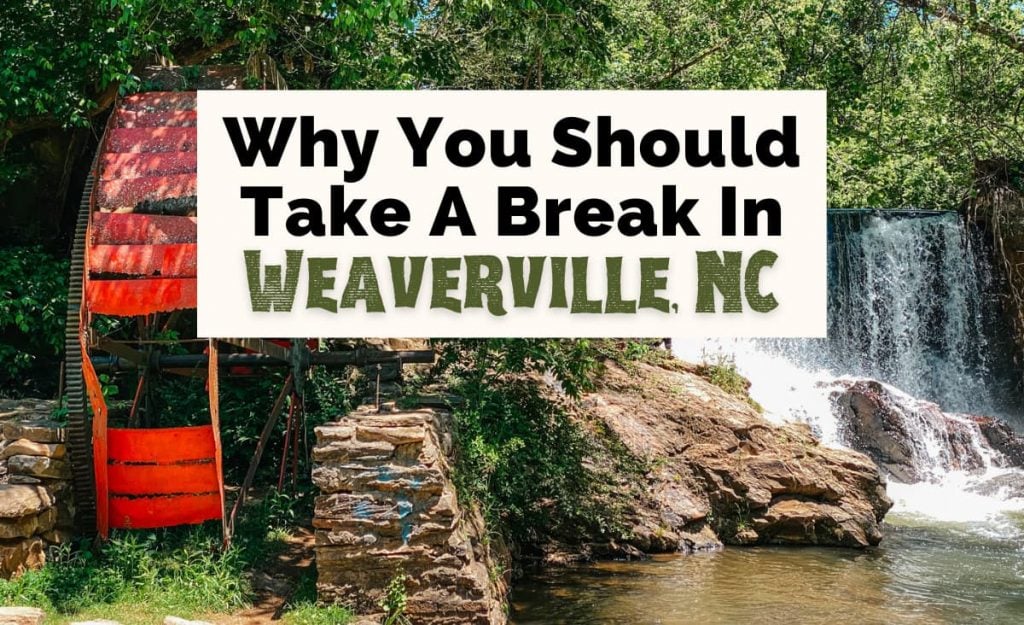 Best Things To Do In Weaverville NC with dam waterfall at Reems Creek with red water wheel