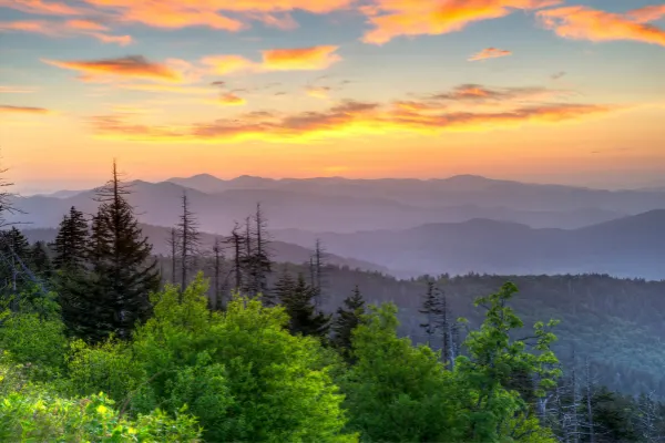 Great Smoky Mountains National Park purple mountain sunrise from Clingman's Dome