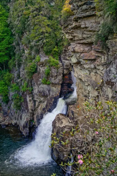 Linville Falls, which is a waterfall viewed from above in a gorge