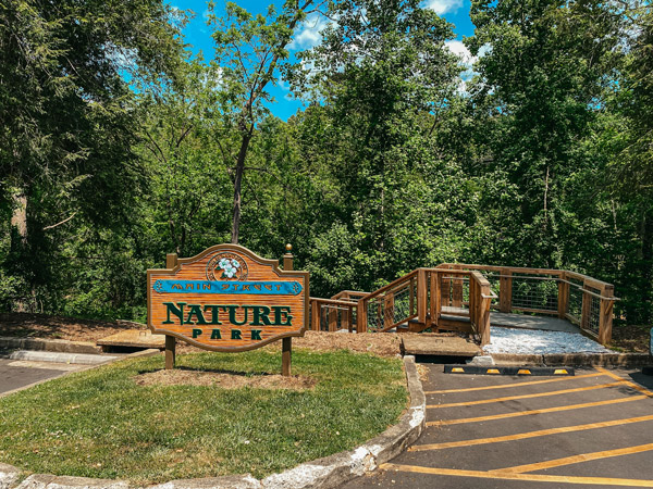 Main Street Nature Park Weaverville NC with sign and ramp to park