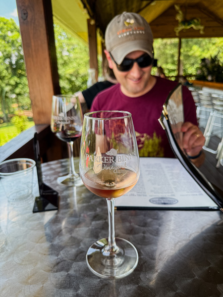 Tom with menu at Parker-Binns Vineyards 