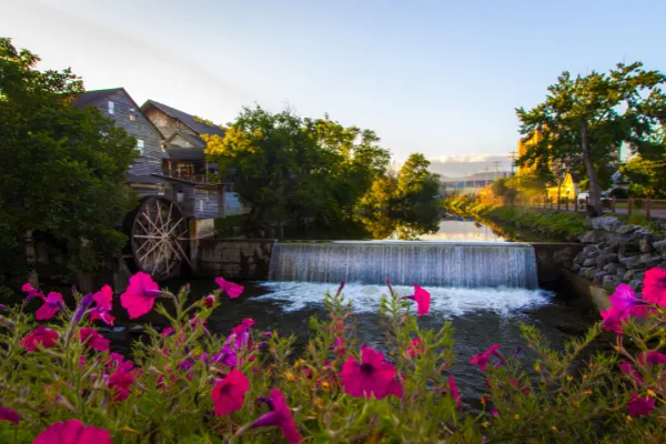 Pigeon Forge TN with waterfall and water mill