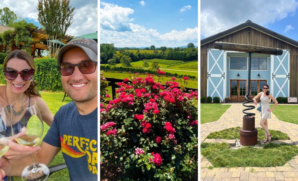 photo collage of vineyards and wineries near Asheville