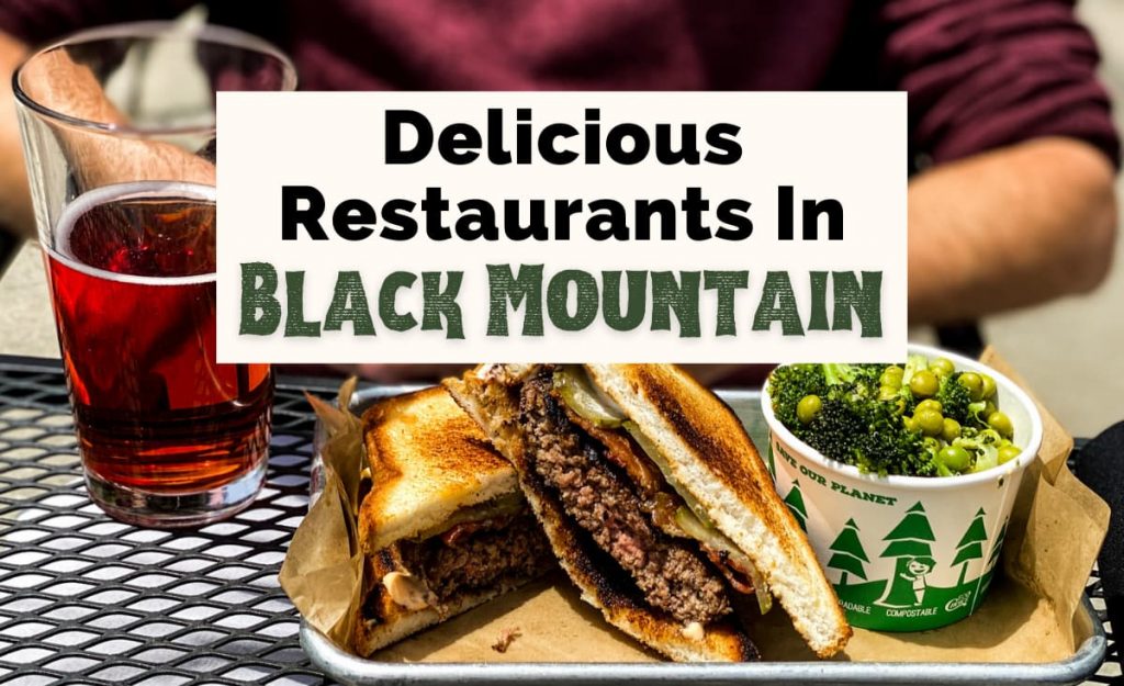 Best Black Mountain Restaurants with burger on gluten-free bun, red cider, and broccoli side