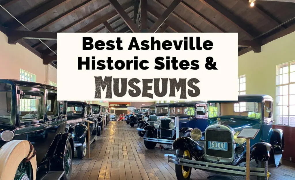 Best Museums In Asheville NC with Estes-Winn Antique Car Museum in Asheville with two rows of old cars on wooden showroom floor with wooden hanging chandeliers