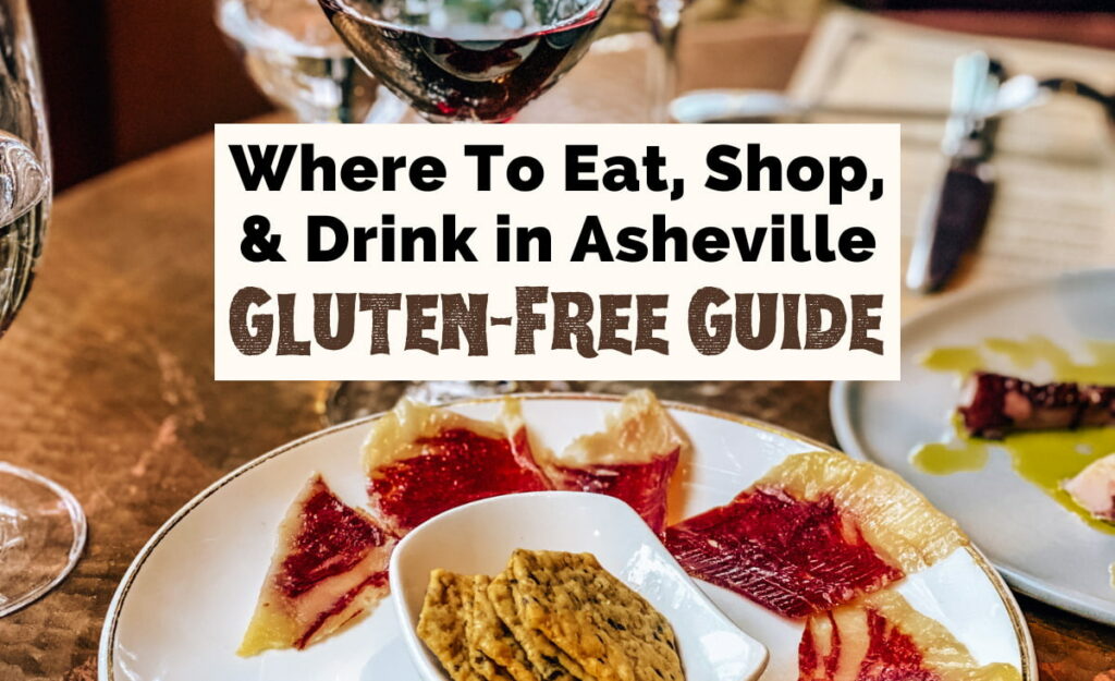 Gluten Free Asheville Guide with jamon on plate with gluten-free crackers and red wine from Curate