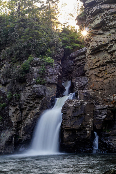 Linville Falls NC Blue Ridge Parkway with base of the waterfall between rocks and gorge