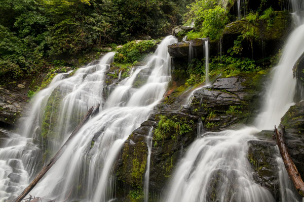 Waterfalls Near Asheville Catawba Falls with blurry cascading water over rocks