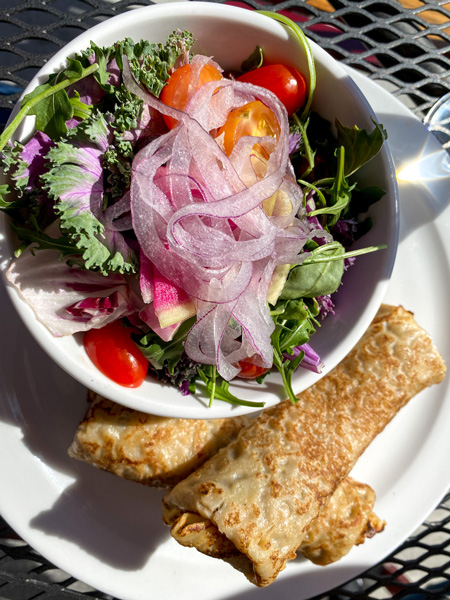 Isa's French Bistro Breakfast in Downtown Asheville with crepes and side salad