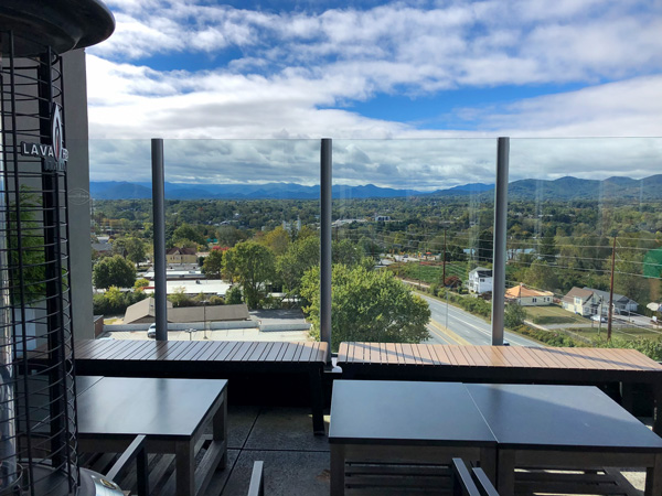 The Montford Rooftop Bar Asheville NC with views of historic Montford neighborhood and Blue Ridge Mountains