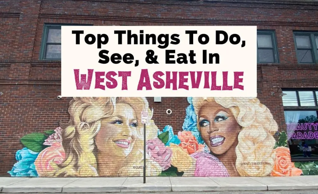 West Asheville Things To Do and Shopping with Gus Cutty's mural on Beauty Parade Salon of Dolly Parton and RuPaul