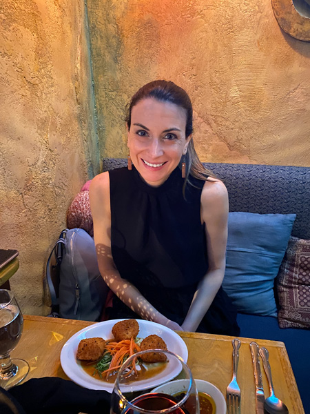 Christine with scallop dish at Zambra