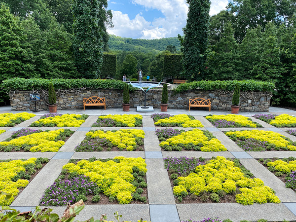 NC Arboretum Quilted Garden with purple and yellow flowers