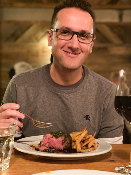 Tom with steak at The Bull & Beggar