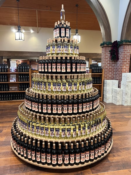 Biltmore Christmas Tree made with stacked wine bottles at Biltmore Winery in Antler Hill Village