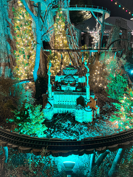 Biltmore Estate Train Exhibit with green light on Taj Mahal miniature