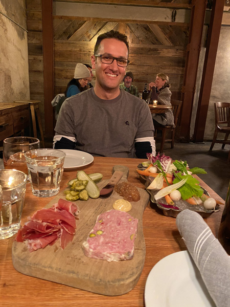 Tom with charcuterie at Bull & Beggar